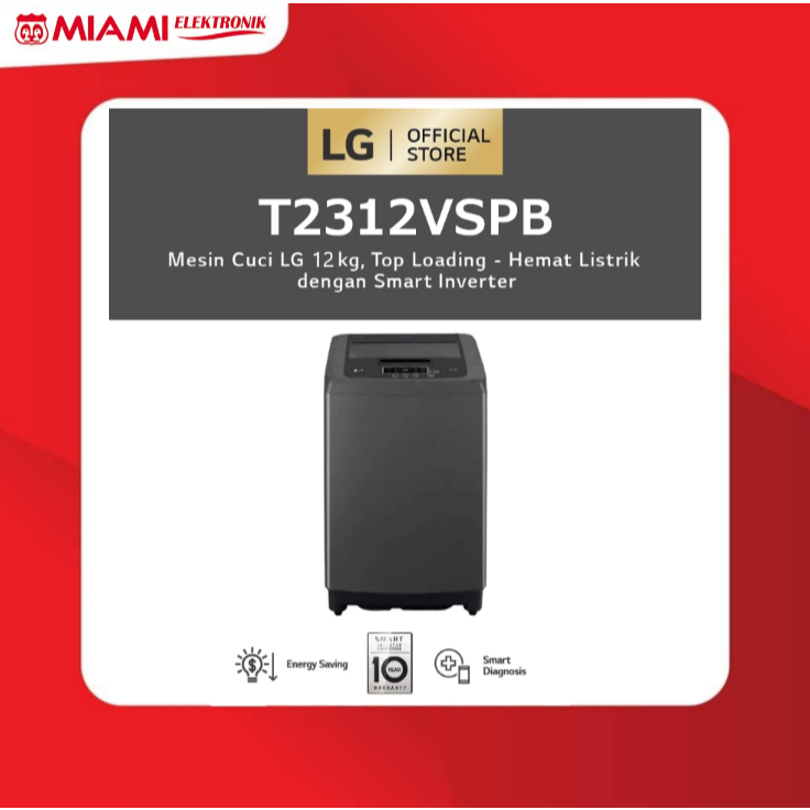 LG T2312VSPB Mesin Cuci 1 Tabung 12Kg - Top Loading - Smart Inverter - Turbo Drum - Hemat Energi - H