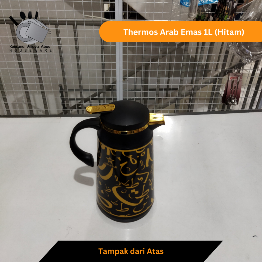 Teko Air Zam Zam Motif Arab 1 Liter / Termos Arab / Vacum Flask 1 Liter Putih / Hitam