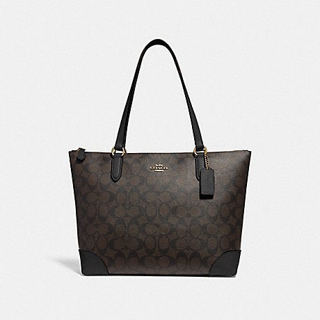 Tas Signature Zip Tote Canvas Mahogany F29208  100% Original