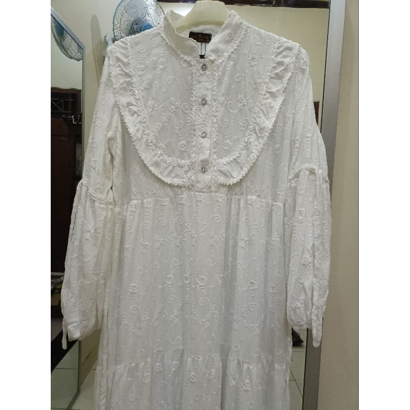 Gamis katun bordir special warna putih