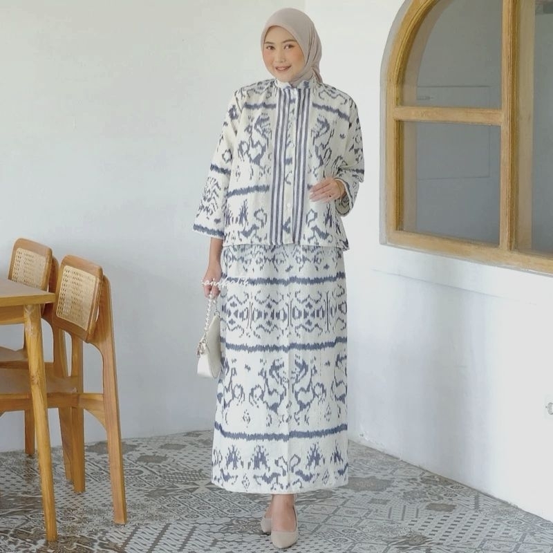 setelan blouse one set blouse setelan rok outfit setelan tenun jepara  rok span ST9