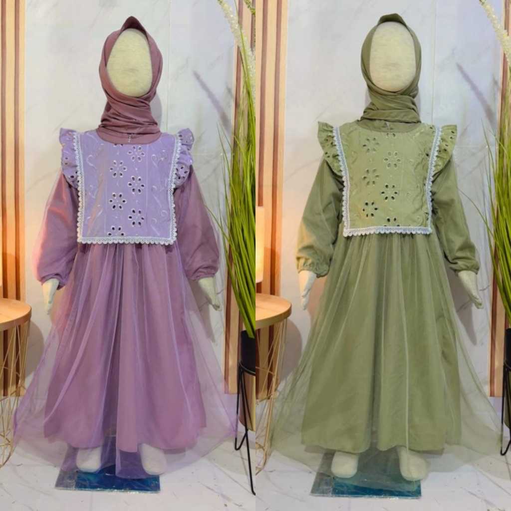BONUS HIJAB ][ Gamis Fuji Gamis Kids  Mewah Impor/ Gamis anak bahan katun Mix Brukat / usia 3-10 tah