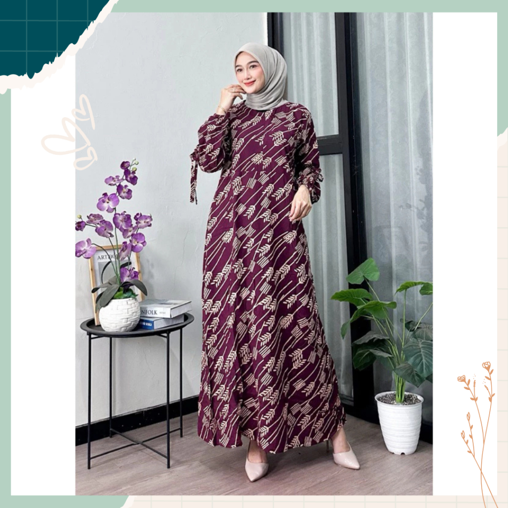 Dress Gamis Motif Bunga Drees Midi Jumbo Homey Dres Rayon Busui Resleting Big size Rempel Fashion Mu