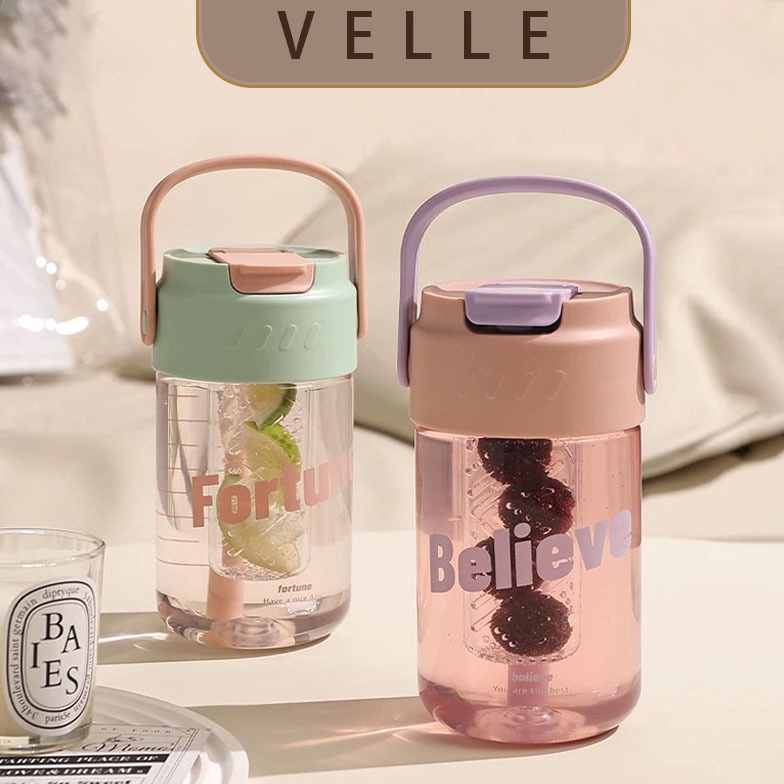 keraz VELLE Sedotan Gelas Tumbler Aesthetic Gelas Minum Kaca  Dengan Botol Air Sedotan  Botol Minum 