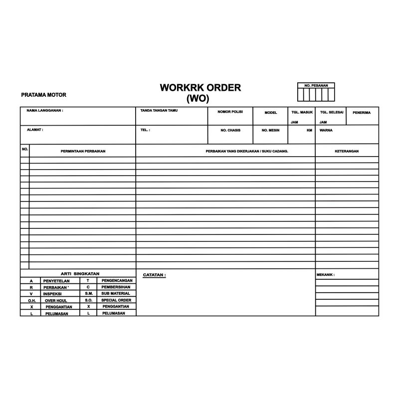 

FORM ORDER PEKERJAAN (Minimal10 buku), NCR2, 1/2 Folio Cetak 1/0