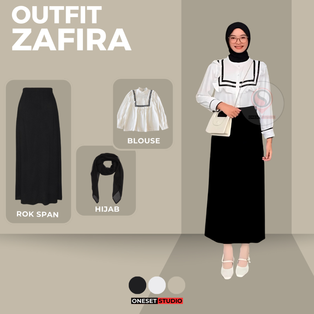 One Set Wanita Setelan Kampus (Blouse + Rok Span + Hijab) OOTD Korean Style Kekinian Terbaru ZAFIRA