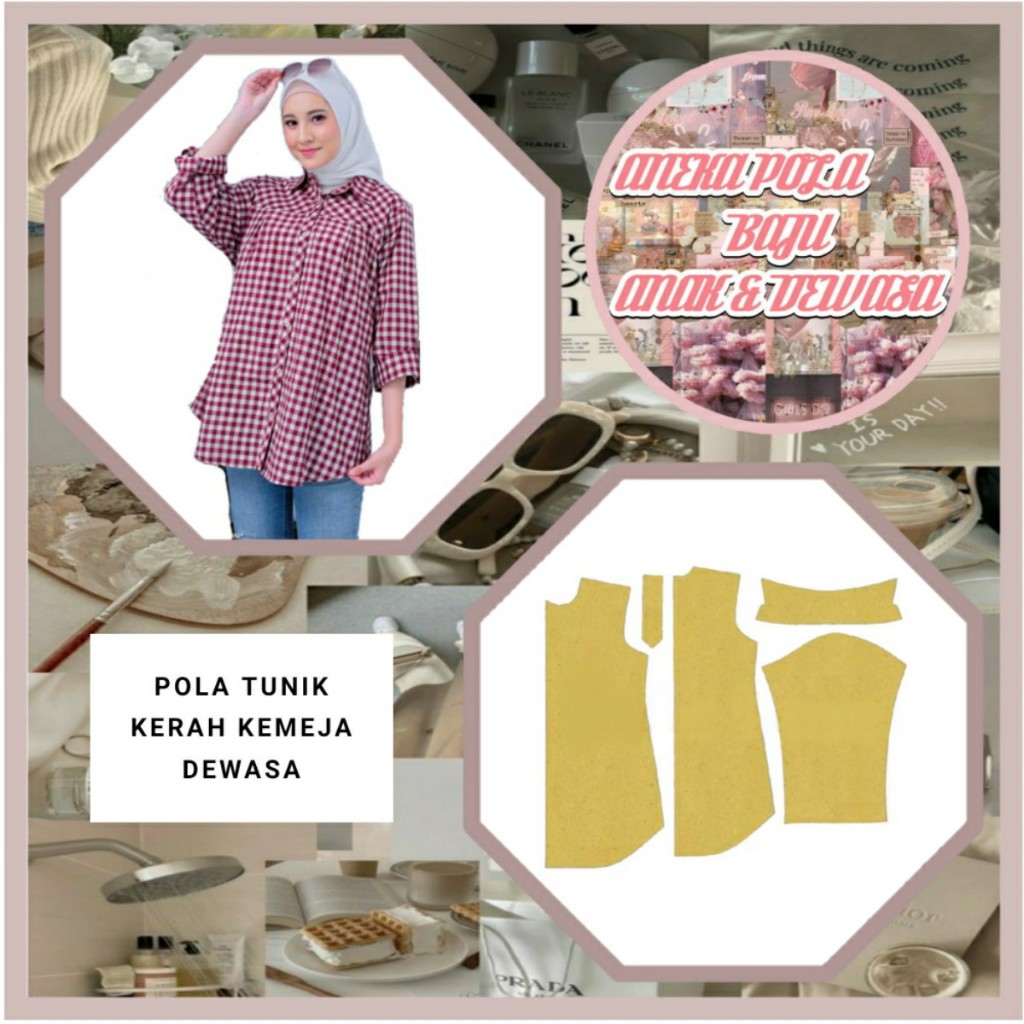 Partenzil Pola Tunik Wanita Dewasa Kerah Kemeja Pola Tunik Kerah Kemeja Pola Jiplak Pola Jahit