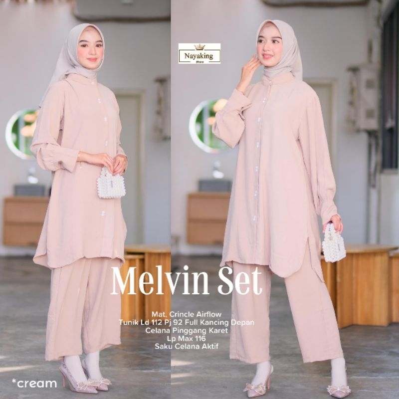 Setelan Atasan Bawahan Melvin Crinkle Airflow Polos Busui