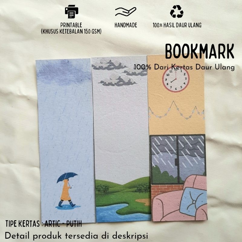 

Pembatas Buku/Bookmark dari Kertas Daur Ulang - Rainy Day Set