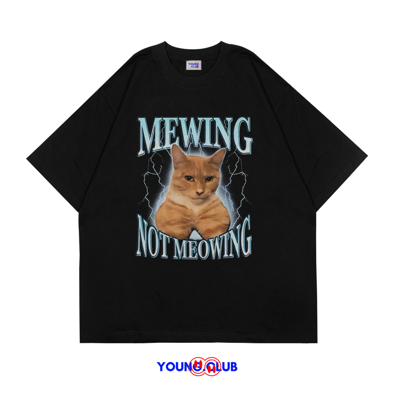 YOUNG.CLUB | KAOS BAJU MEWING NOT MEOWING | T-SHIRT OVERSIZE HITAM STYLE Y2K VINTAGE BOOTLEG GRUNGE 