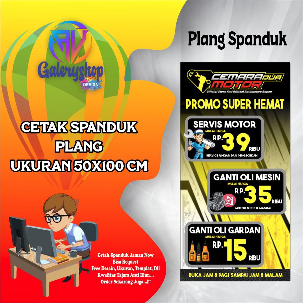print cetak spanduk bengkel motor, bengkel mobil dll ukuran 50x100 cm
