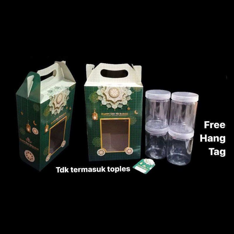 

5 Pcs Gable Box Idul Fitri Hijau Tua Packaging Parcel Lebaran Ukuran 10x19x28 cm