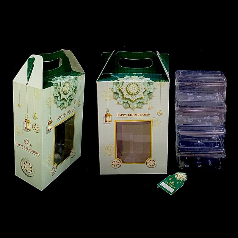 

5 Pcs Gable Box Idul Fitri Hijau Muda Packaging Parcel Lebaran Ukuran 10x19x28 cm