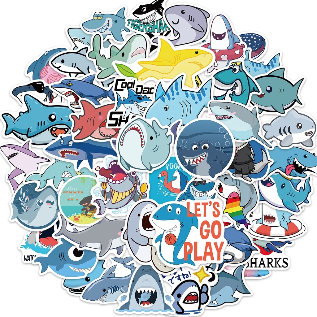 

Stiker ikan Hiu chibi Sticker WaterProof Premium isi 18 pcs best seller