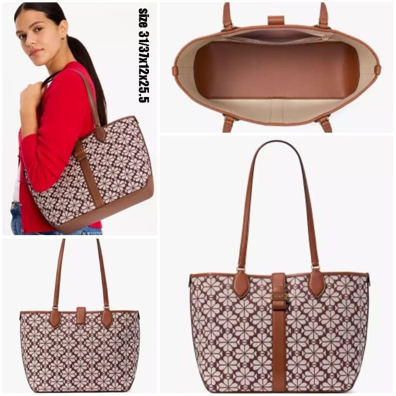 tas tote bag wanita ks spade flower jacquard medium tote