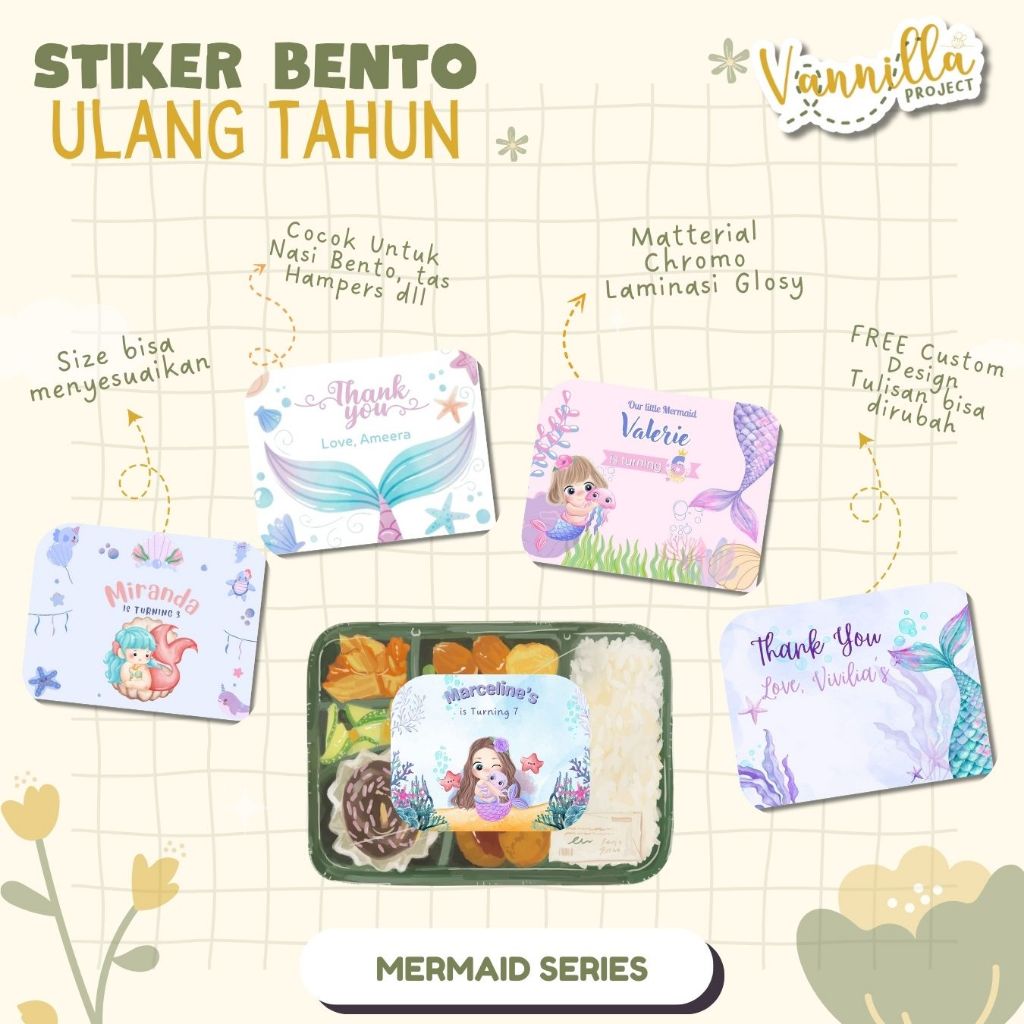 

Stiker Sticker Kotak Ulang Tahun Anak Label Custom Sticker Bento Birthday Sticker Anak souvenir Mermaid Series