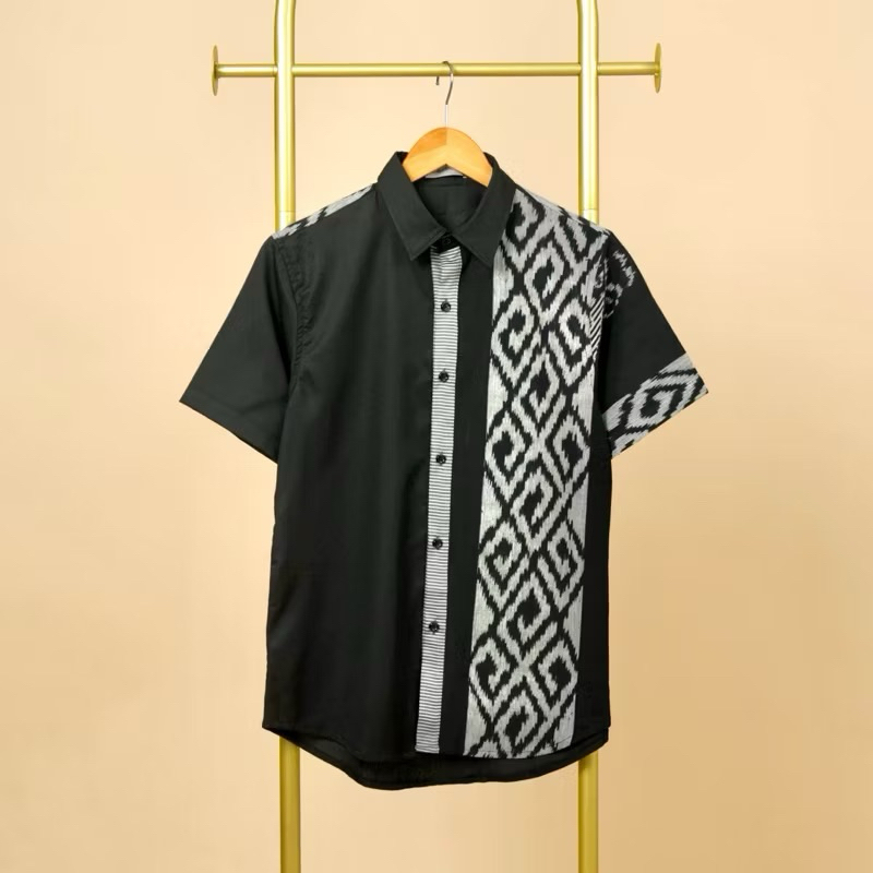 Kemeja Tenun Pria Casual Lengan Pendek Kombinasi Katun Toyobo Terbaru - Hem Tenun Troso Jepara