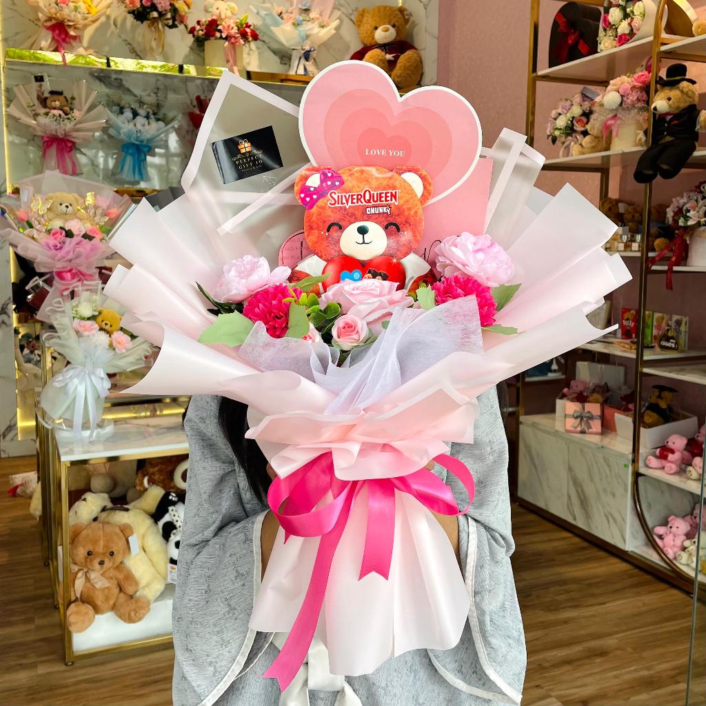 Buket Bunga Beruang Silverqueen Valentine Kado Romantis Kado Ulang Tahun Kado Anniversary