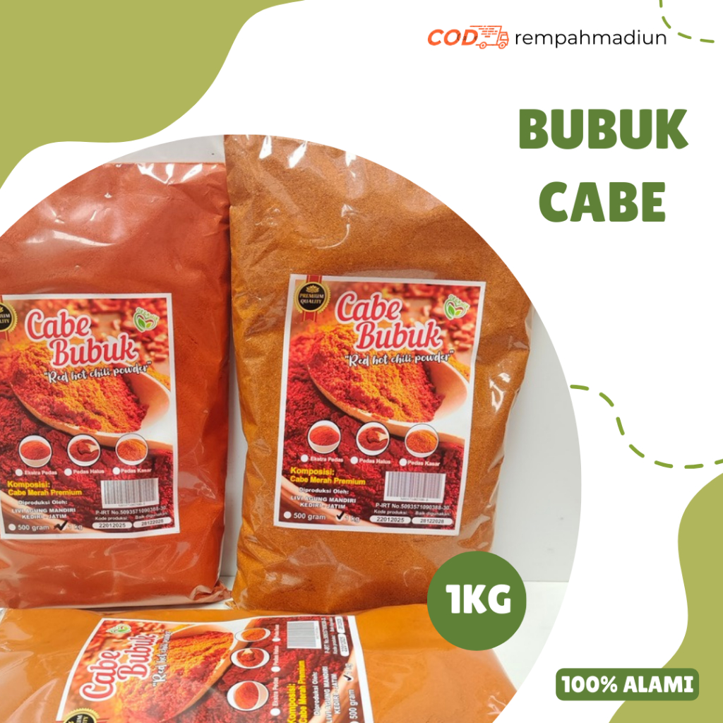 Bubuk Cabe Ekstra Pedas - 1 KG | Cabe Bubuk Asli |Cabe Bubuk Halus | Cabe Bubuk Kasar