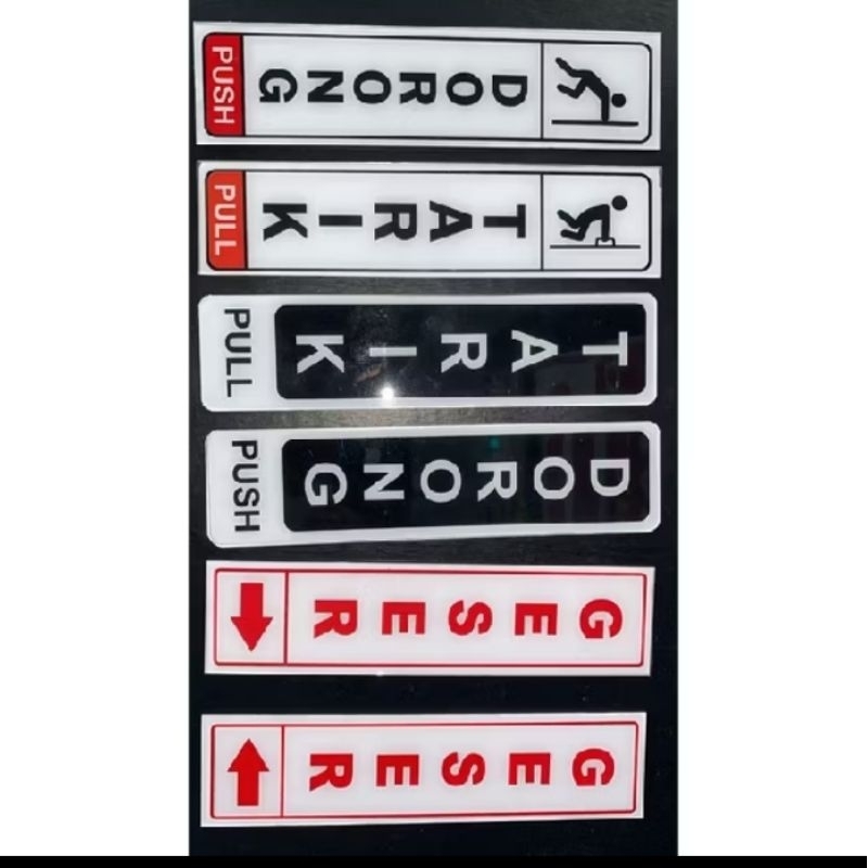 

Acrylic plat sign label tarik, dorong, geser, musholla, toilet, masuk, keluar, kasir dll