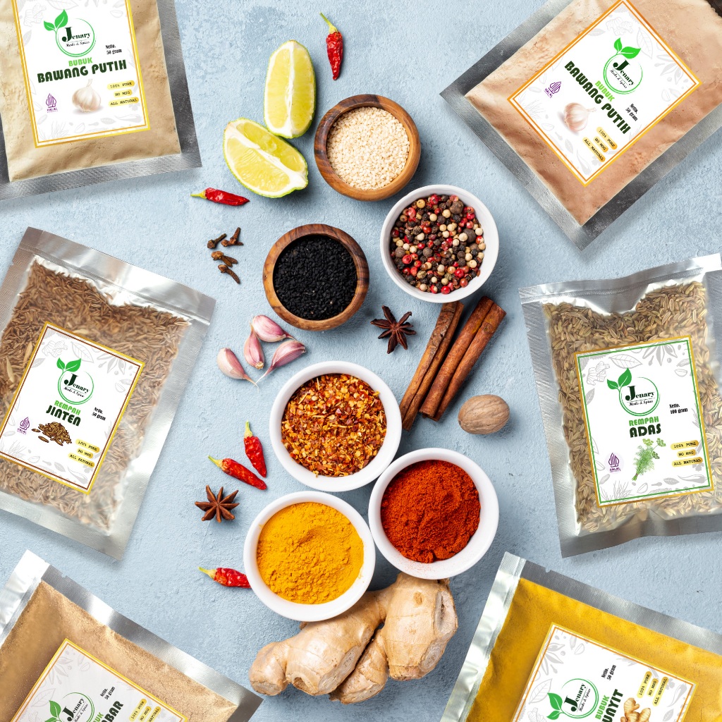 

BUMBU DAPUR DAN REMPAH MURNI 50 gram All Varian By Jenary Herbs and Spices