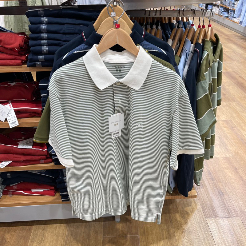 Polo Uniqlo Man dry pique garis green
