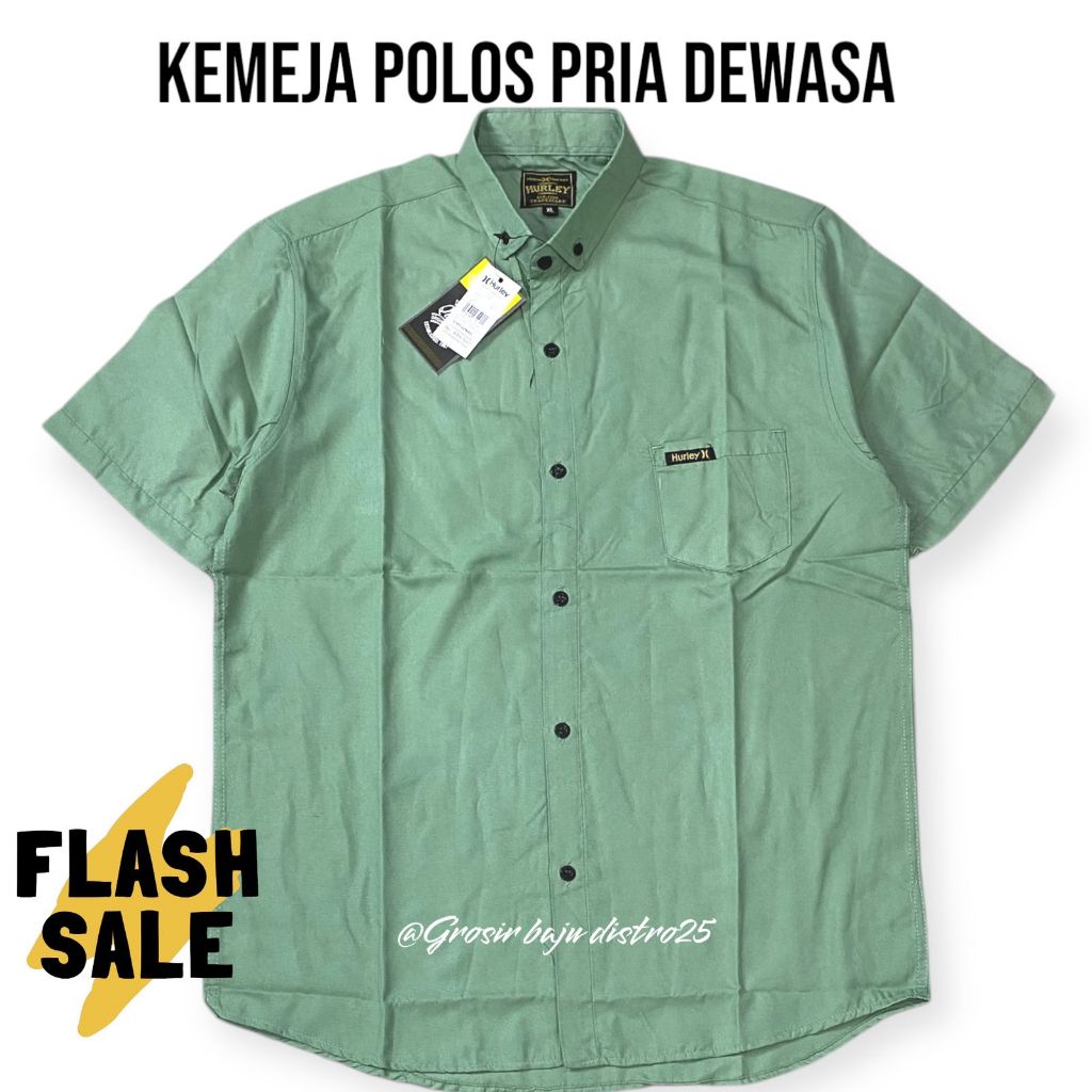 Kemeja Sage Green Pria Dewasa Polos Lengan Pendek