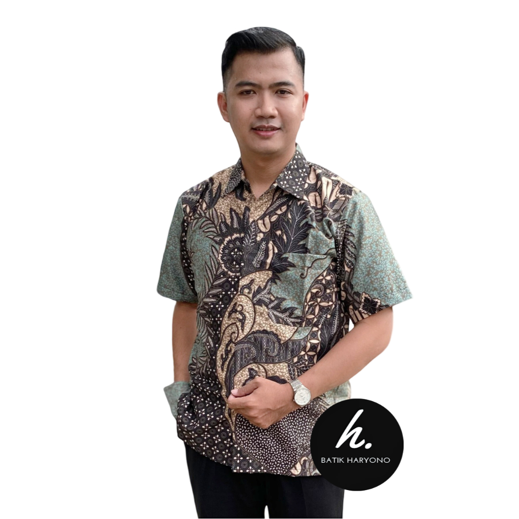 original batik haryono baju kemeja pria dewasa lengan pendek