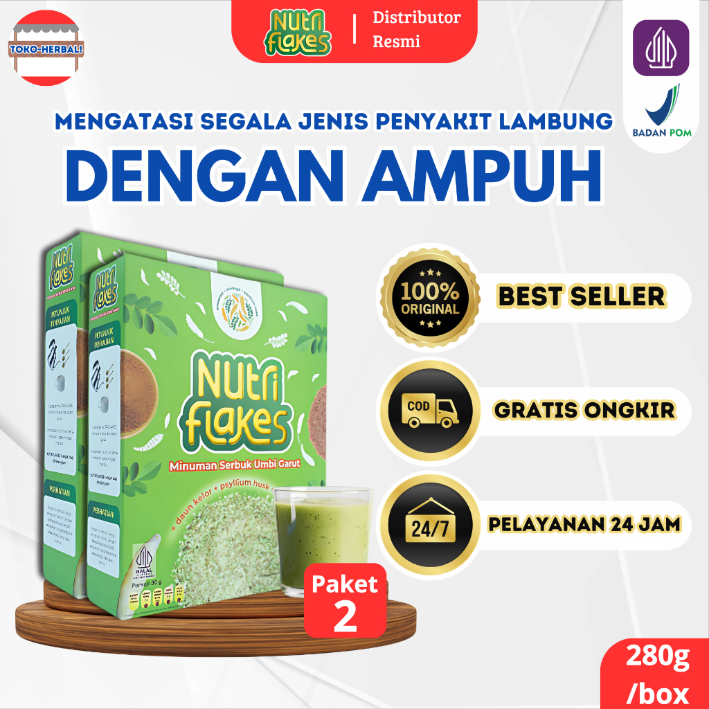 

NUTRIFLAKES 2 BOX - Sereal Herbal Solusi Penyakit Magh Gerd Asam Lambung akut Langsung Sembuh