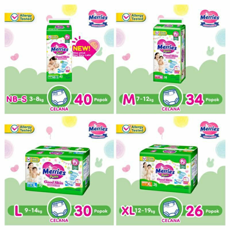 Merries Pants/Celana NB-S40/M50/L44/XL38/M34/L30/XL26/XXL28