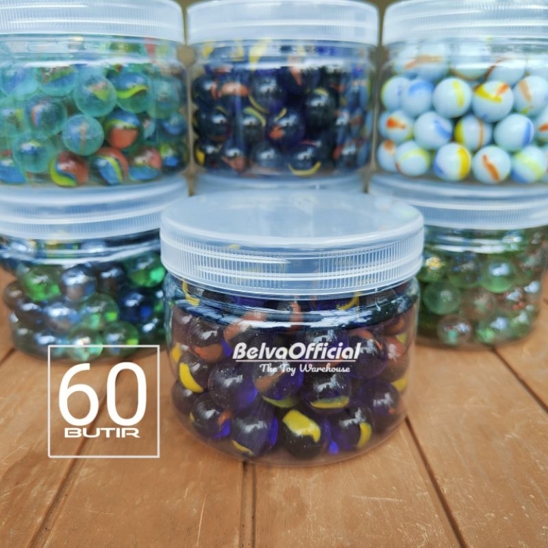 Kelereng 60 butir + Toples Metalik Mata Kucing Belimbing