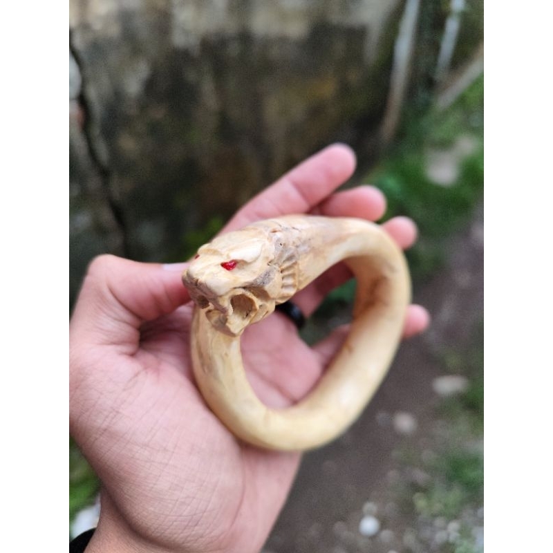 Gelang Akar Bahar Putih Original Ukir Macan Size Jumbo
