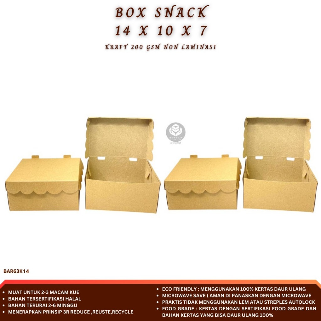 Dus Snack 10x14 Box Snack 14x10  Dus Aqua Bahan 200 Gsm (BAR63K14-Non Laminasi)