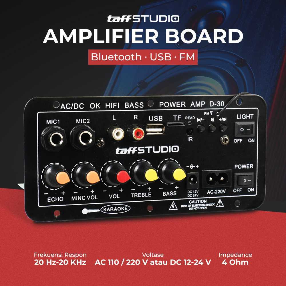 Taffstudio Papan Amplifier Bluetooth 12 Volt Mobil Audio Karaoke Fm Subwoofer Diy 40W D30 Peralatan