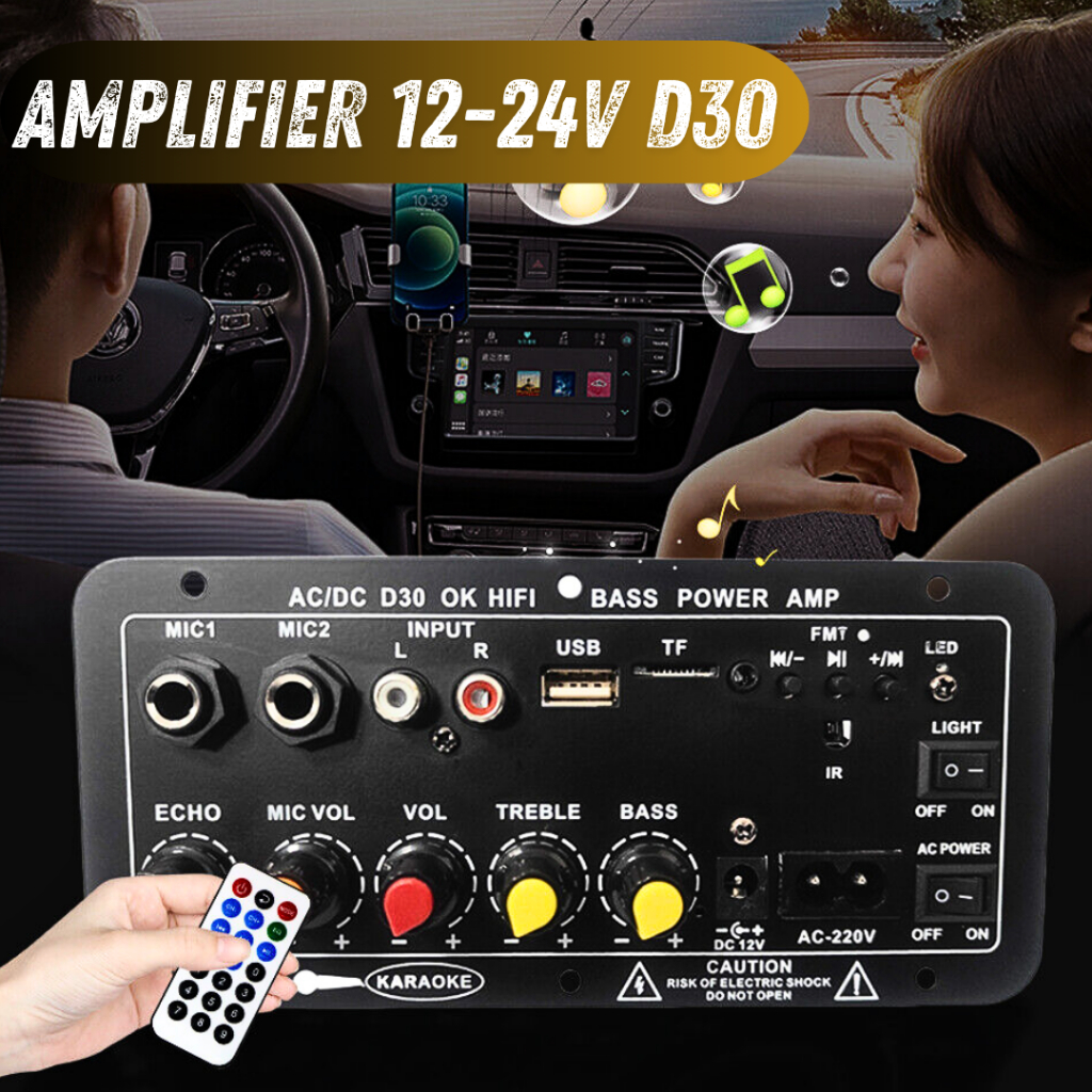 MALL TaffSTUDIO Papan Amplifier Bluetooth 12 Volt mobil Audio Karaoke USB Subwoofer DC 12 24V D30