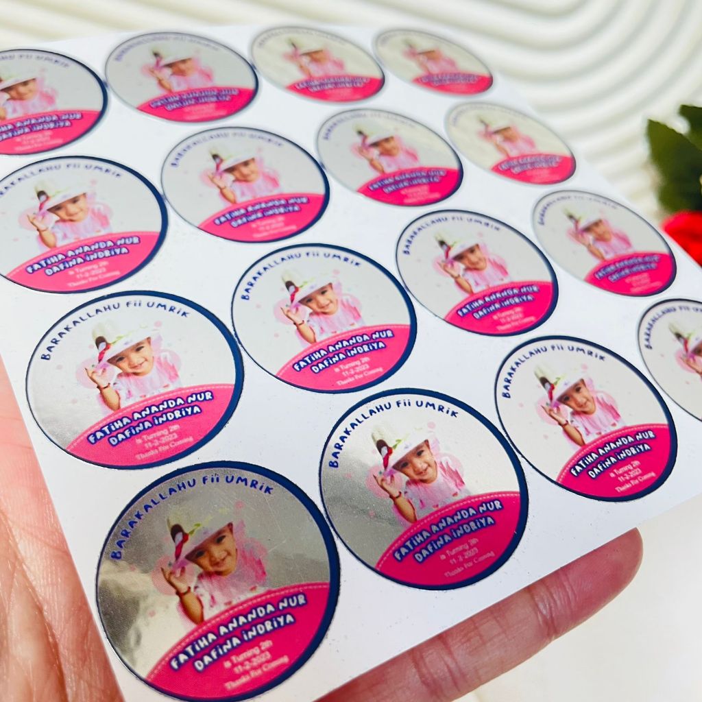 

2-4 Threemind Sticker Gold/Silver Ulang Tahun Label Undangan Happy Birthday Uk.Kecil Free Design