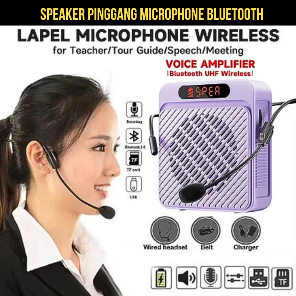 COD Speaker Pinggang bluetooth Dengan Mic Amplifier Speaker Mini Guru Tour Guide Pidato imam masjid