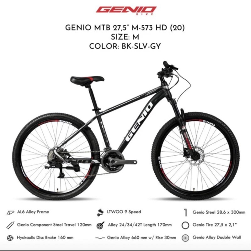 Sepeda Gunung MTB 27,5 27.5 Genio M573 HD
