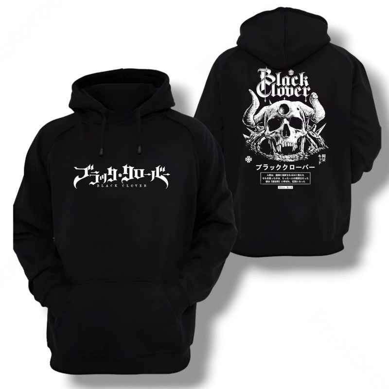 Jaket Hoodie Anime Black Clover Skull Dark Aesthetic - Hoodie Streetwear Oversize Vintage Look Black