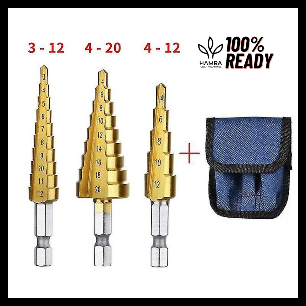 Mata Bor Pagoda 3Pcs / Mata Bor Spiral Kerucut HSS Steel / STEP DRILL MATA BOR PAGODA KERUCUT
