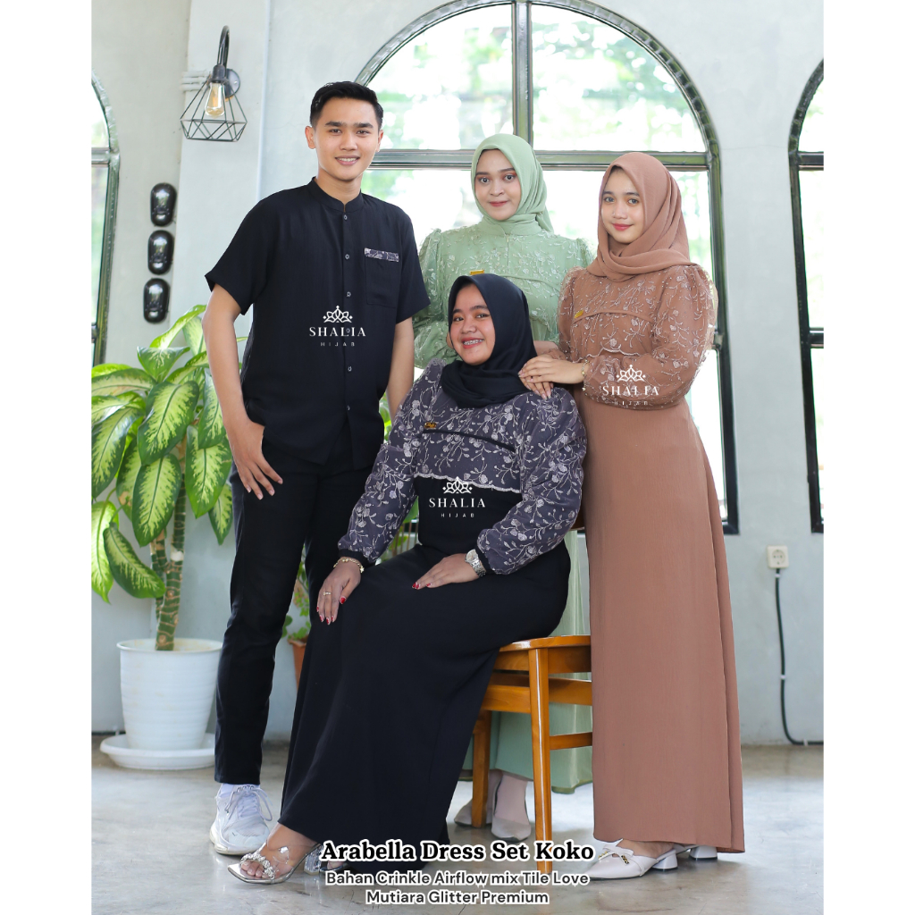 New Shalia Hijab - Arabella Dress Set Hijab Free Koko Gamis Couple Syari Mewah Lebaran Outfit