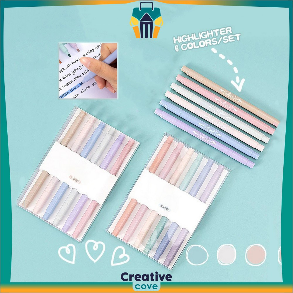 

Highlighter Set Isi 6pcs Double Tip Penanda Teks Polos / Spidol Pen Marker Dua Sisi Warna Pastel Peralatan Sekolah Siswa Creative Cove A116