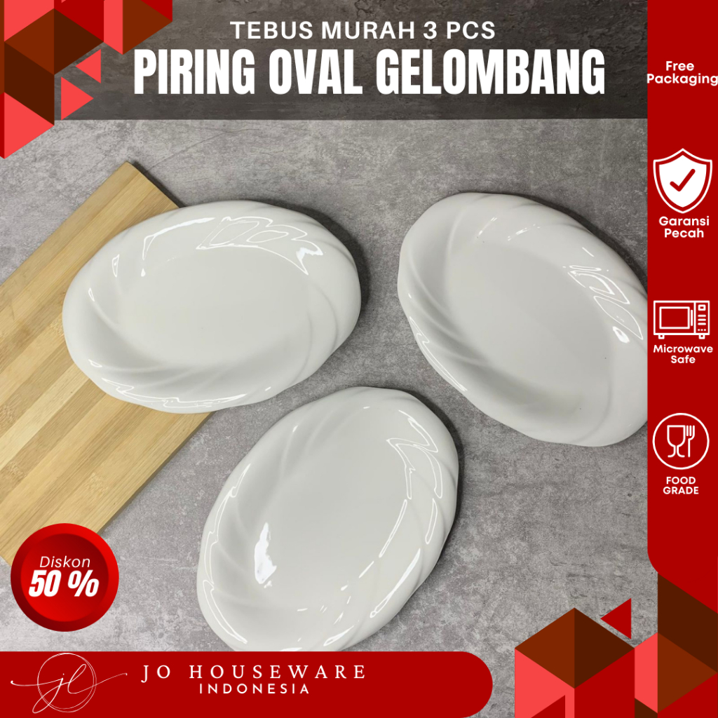 TEBUS MURAH SET 3 PCS  Piring saji oval keramik premium putih polos ukuran 26 x 18cm piring model un