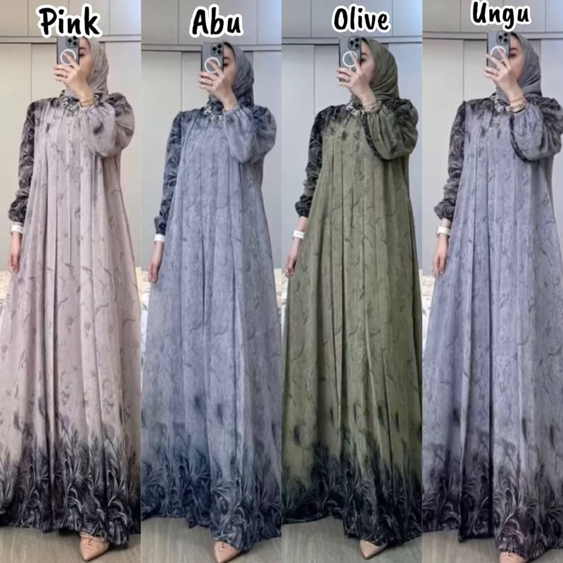 Aulia Set Dress Hijab Kekinian Hijab Segi empat Batik Isrowiyah