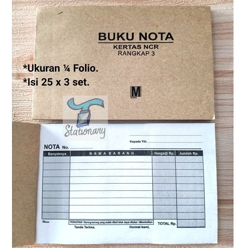 

Buku Nota NCR ¼ Folio , 3 Rangkap.
