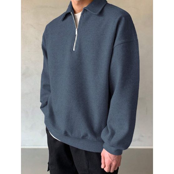 SWEATER HALF ZIPPER POLOS DENIM STYLE DAILY PRIA WANITA SWEATER CREWNECK ZIPPER POLOS SWEATER MURAH 