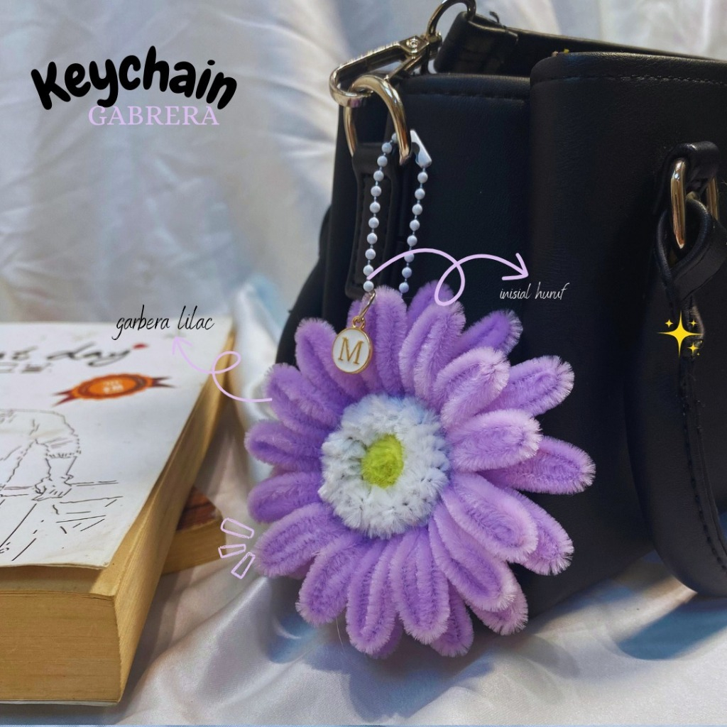 Garbera Daisy  Keyring / Ganci Kawat Bulu Garbera/ Gantungan Kunci Garbera/ Garbera Keychain