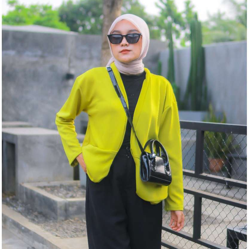 𝐊𝐈𝐑𝐀𝐍𝐈 Nabila Blazer Polos Scuba Atasan Blazer Formal Wanita Hijab Kekinian Terlaris Terbaru