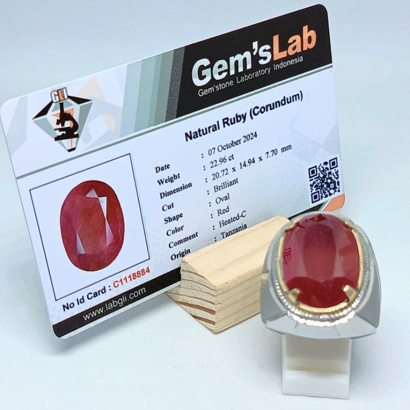 Cincin Natural Ruby Pigeon Blood + Memo (22crt) Jumbo