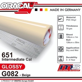 Sticker ORACAL 651 - G082 Beige Gloss Cutting Stiker [2.27 METER] + PACKING